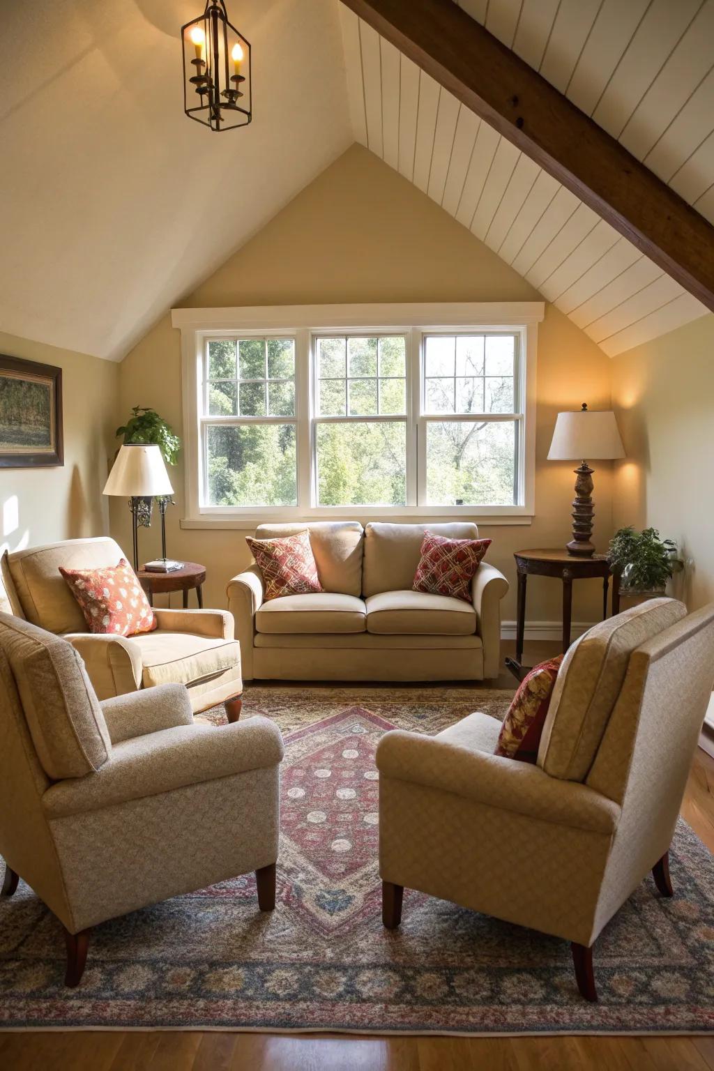 An attractive lounge featuring chairs arranged at an angle for added visual intrigue.