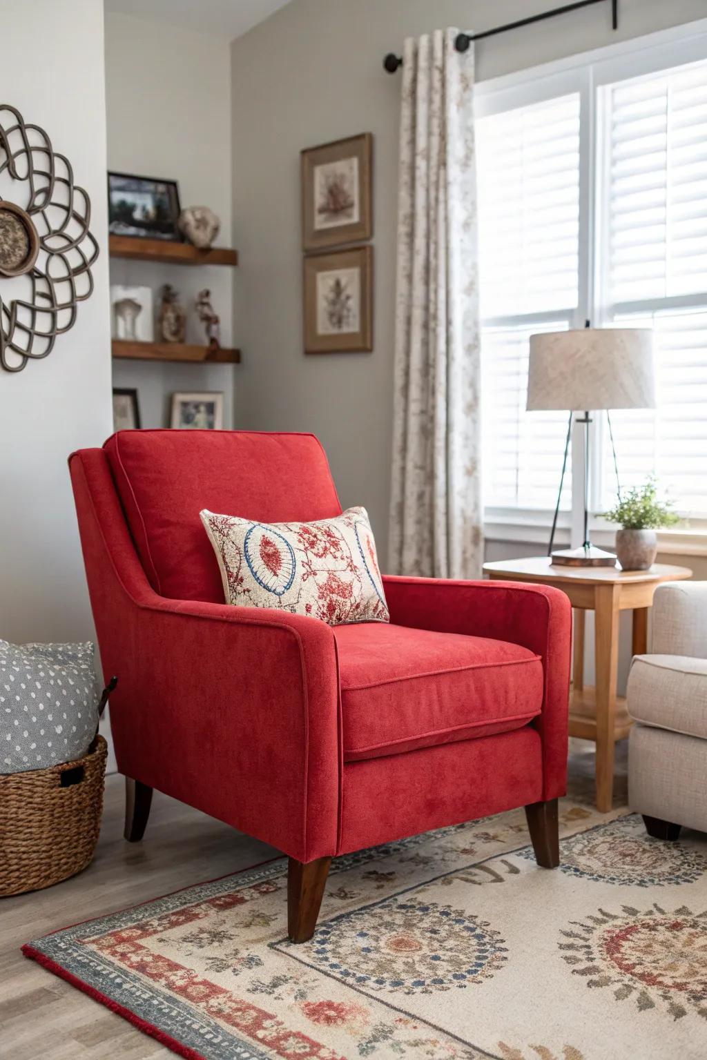 A striking feature chair introduces a burst of color to any setting.