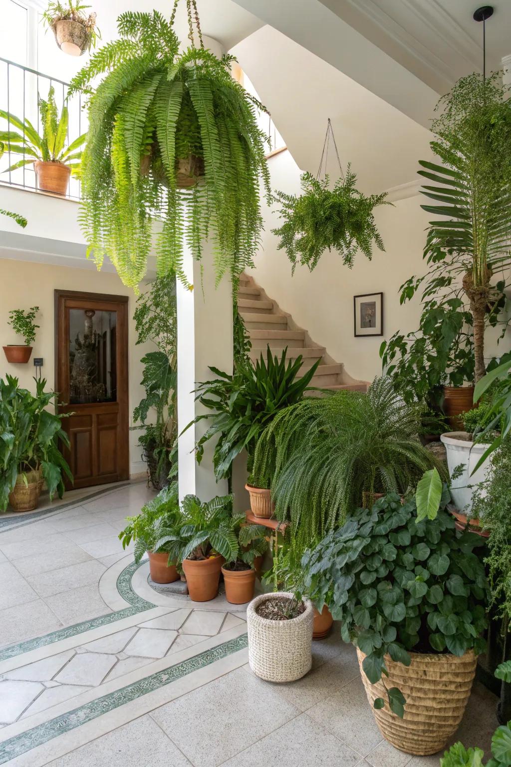 An energetic entryway enhanced with indoor vegetation