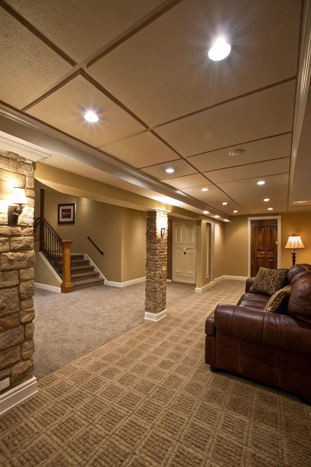 Undercounter illumination enhances ceiling height while delivering sufficient light.