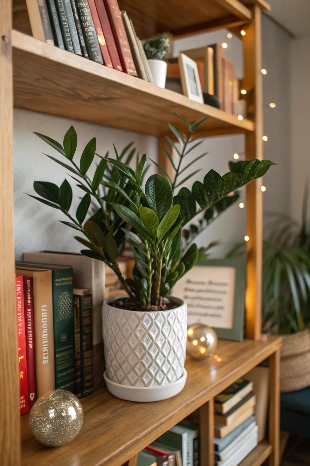The carefree eternity plant gives your shelves a bit of brightness.