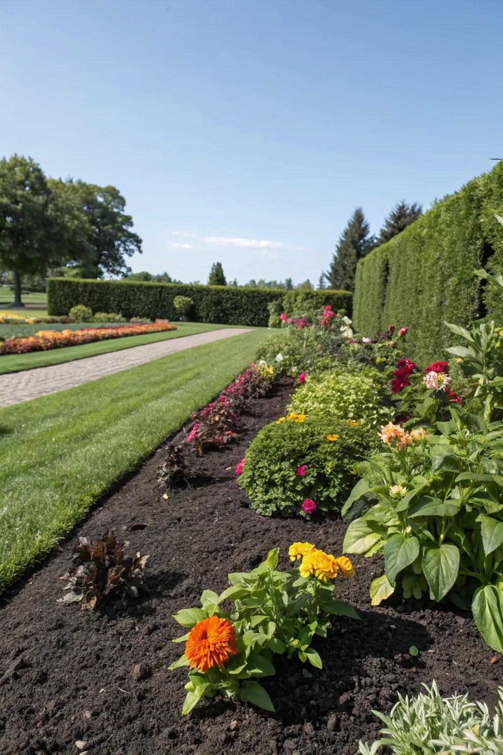 Wood chips maintain a tidy garden while decreasing water usage.