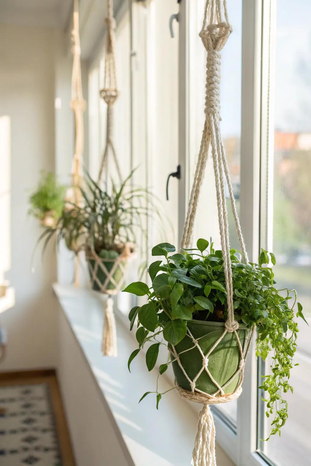 Macrame pot holders infusing vitality and flair into a space.