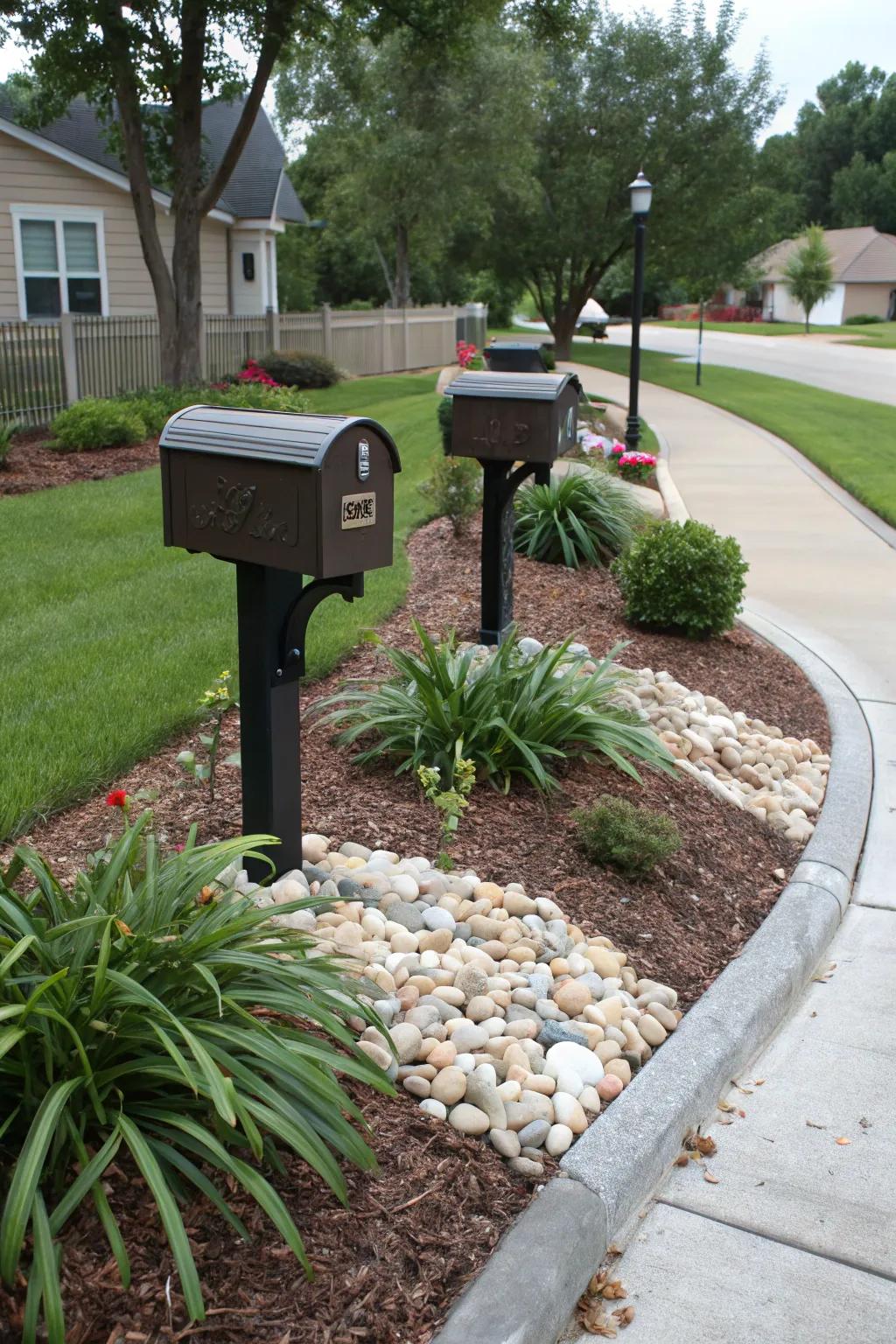 Keep things neat by using mulch and stones to surround your mailbox.