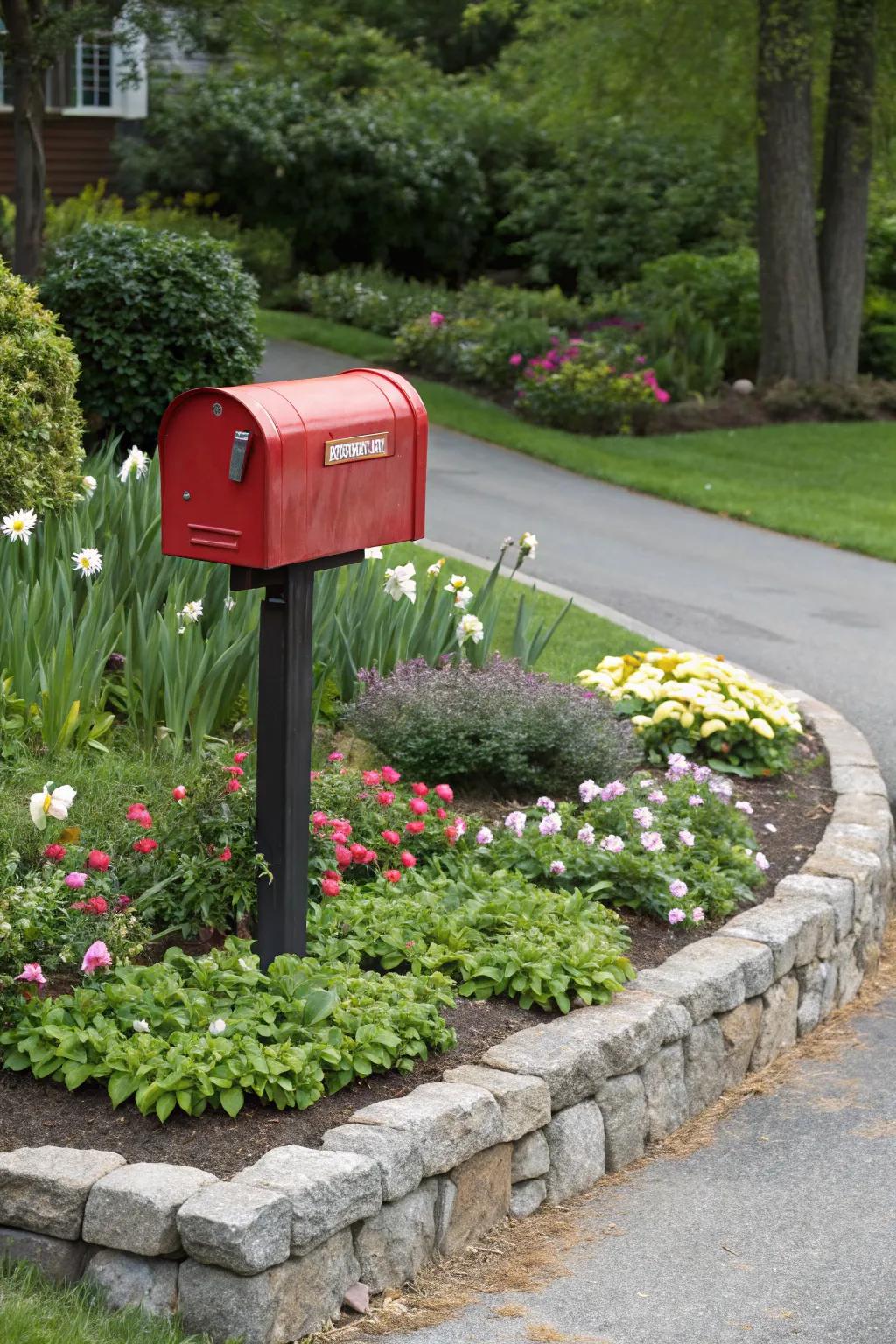 Stone borders introduce a hint of sophistication to your mailbox garden.