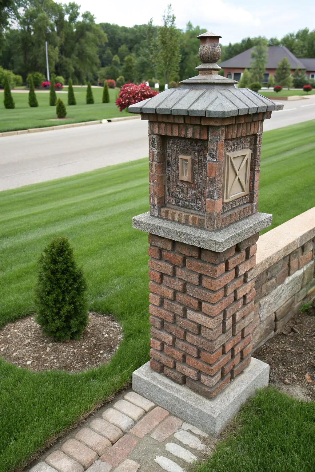Stone and brick mailbox posts introduce a hint of sophistication and sturdiness.