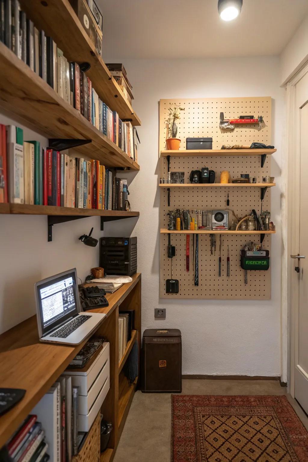 Vertical storage enhances space efficiency and keeps your man cave organized.