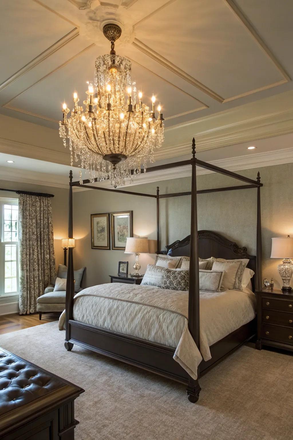 A stylish pendant adds a dash of luxury to the master bedroom.