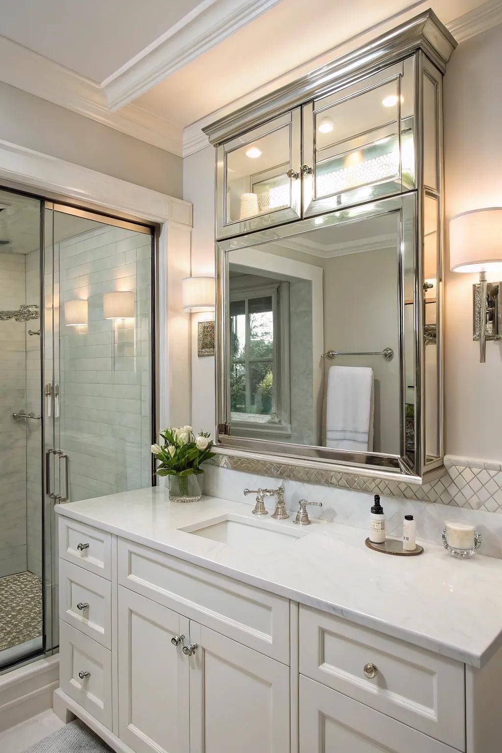 Mirrored cabinets look great and work wonders too.