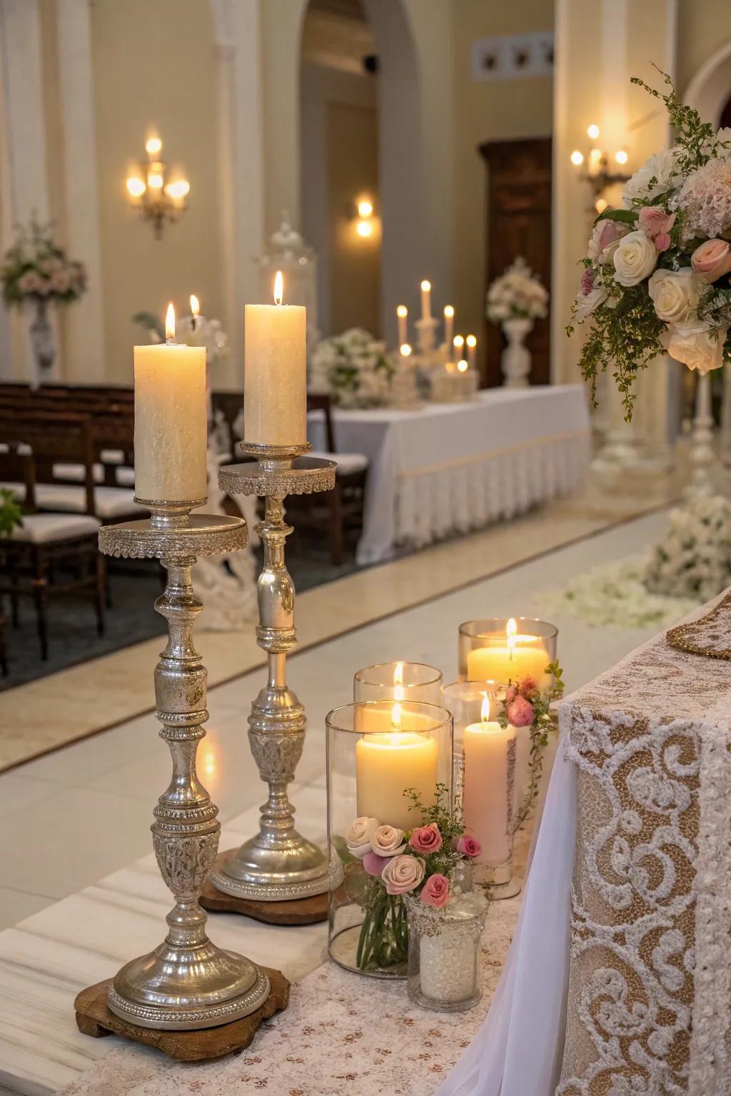 Candlelight generates a tranquil ambiance for a serene remembrance setting.