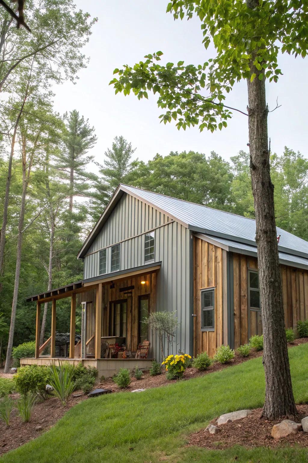 A home design that skillfully combines urban metal cladding with natural timber elements.