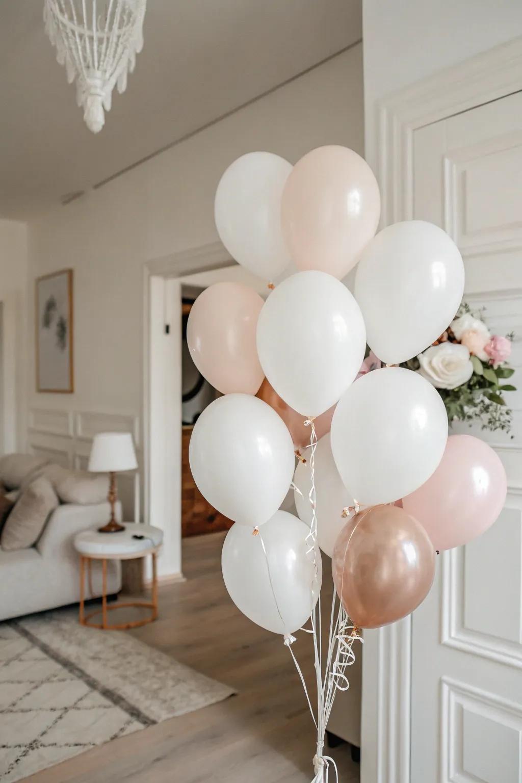 Single-color balloons contribute sophistication to any minimalist birthday environment.