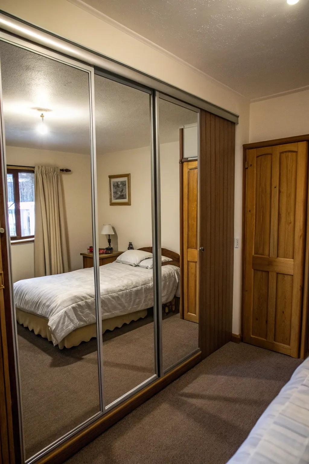 Mirrored doors magically expand small bedrooms.