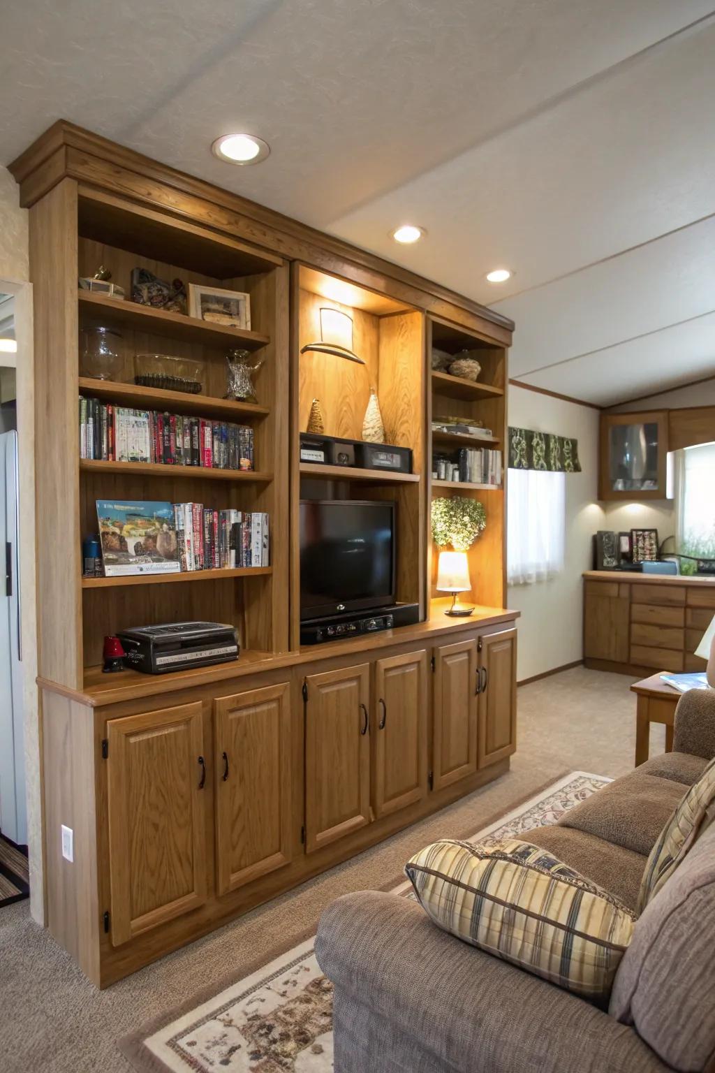 Smart storage can help keep your mobile home organized and spacious.