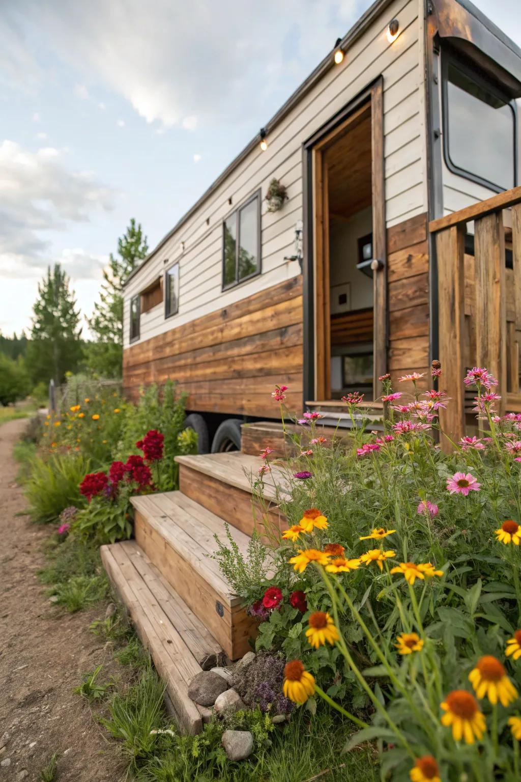 With reclaimed wood skirting, give your mobile home rustic vibes, character and a sense of welcoming warmth.