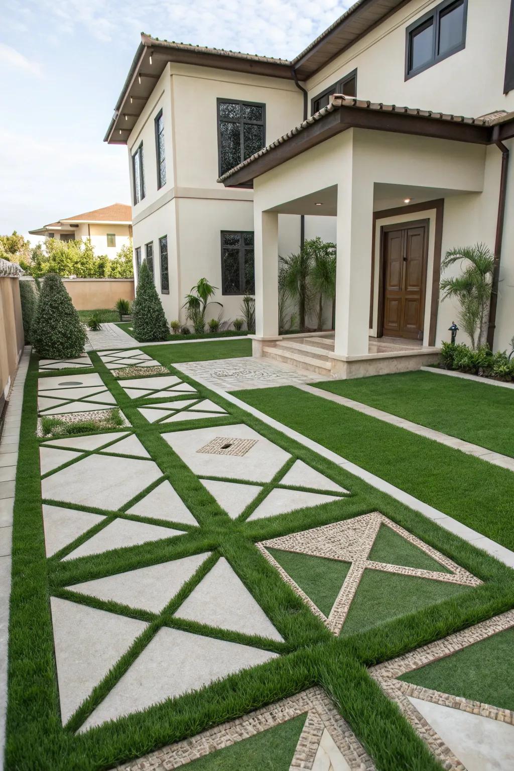 A balanced layout with fake grass delivering a steady and refined aesthetic.