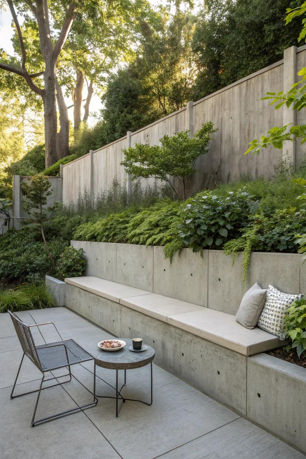 Reinforced wall featuring integrated benches, perfect for chilling out.