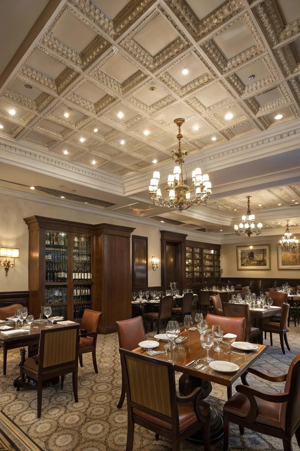 Paneled ceilings enhance sophistication and dimension.