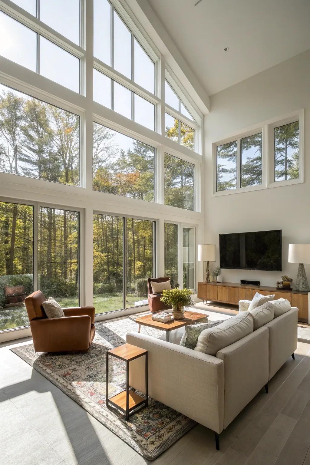 A family room filled with sunlight, providing a peaceful and cheerful setting.