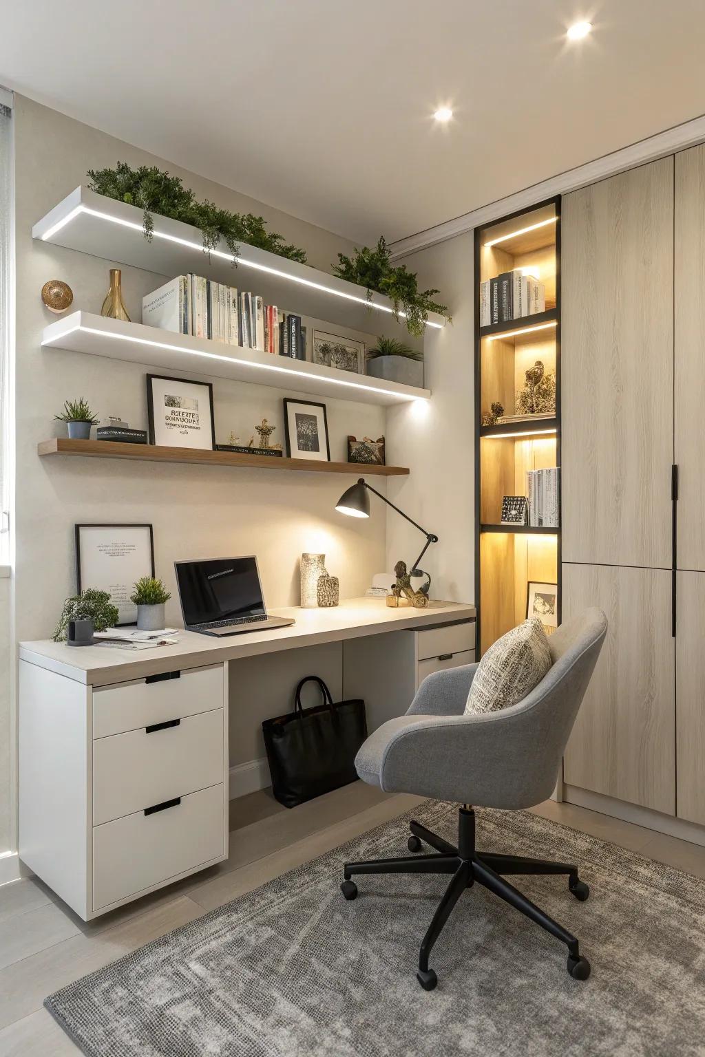A seamlessly integrated workspace in a flexible room setting.