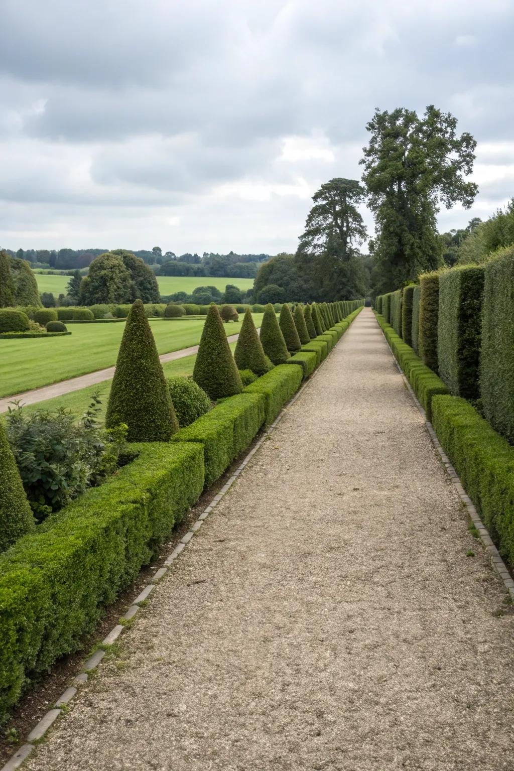 Straight, clean pathways help guide visitors through the garden while maintaining a formal aesthetic.