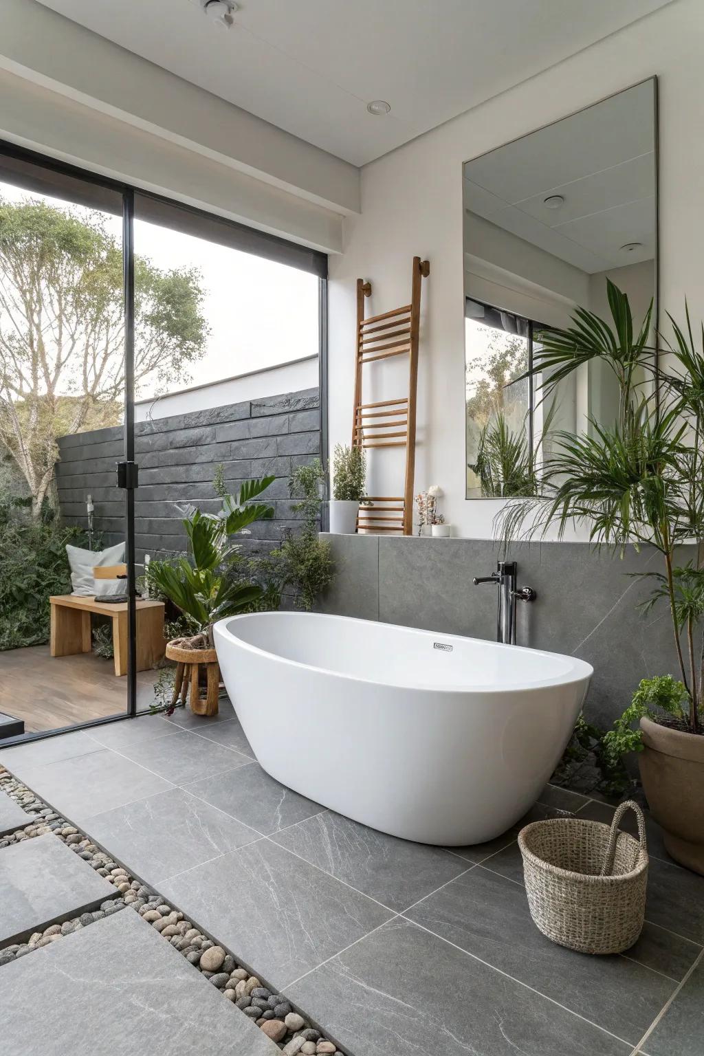 A freestanding bathtub elevates the design and becomes the bathroom's centerpiece.