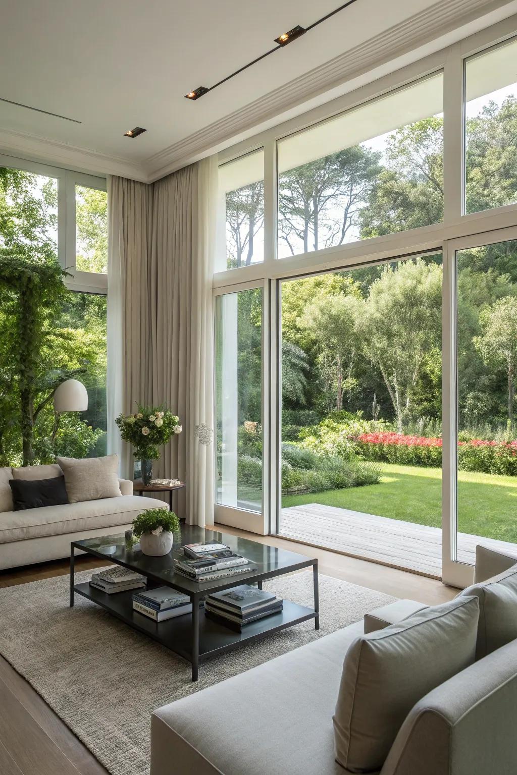 A stunning vista from within, attributable to sweeping windows.