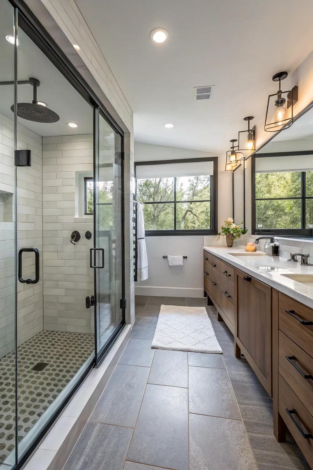 A shared shower enhances convenience in Buddy Suite bathrooms.