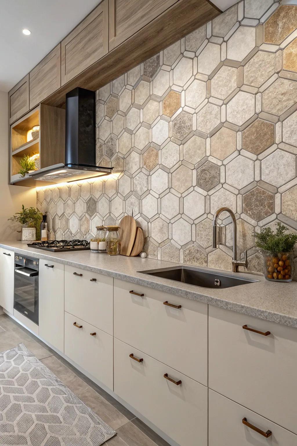 Honeycomb tiles introduce structure and flair to your cooking space.