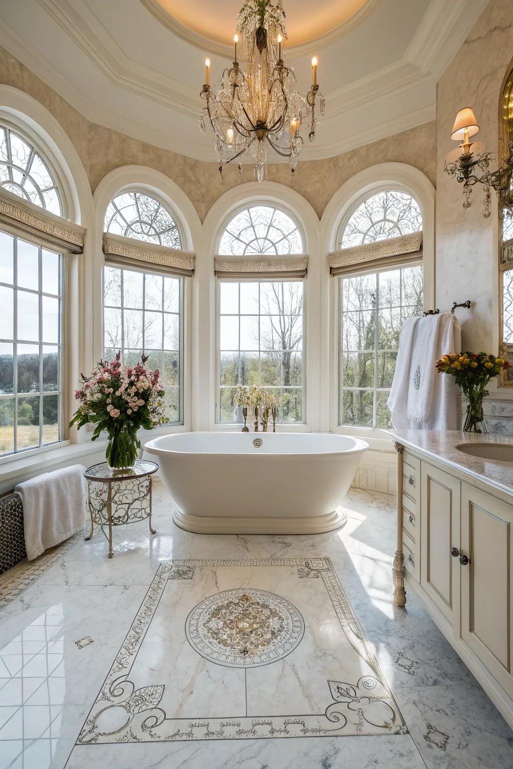 A freestanding tub as the focal point in a modern bathroom.