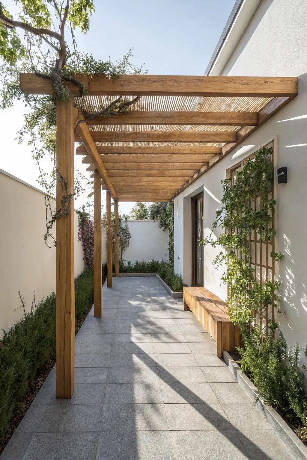 Embrace simplicity with a minimalist wooden pergola.