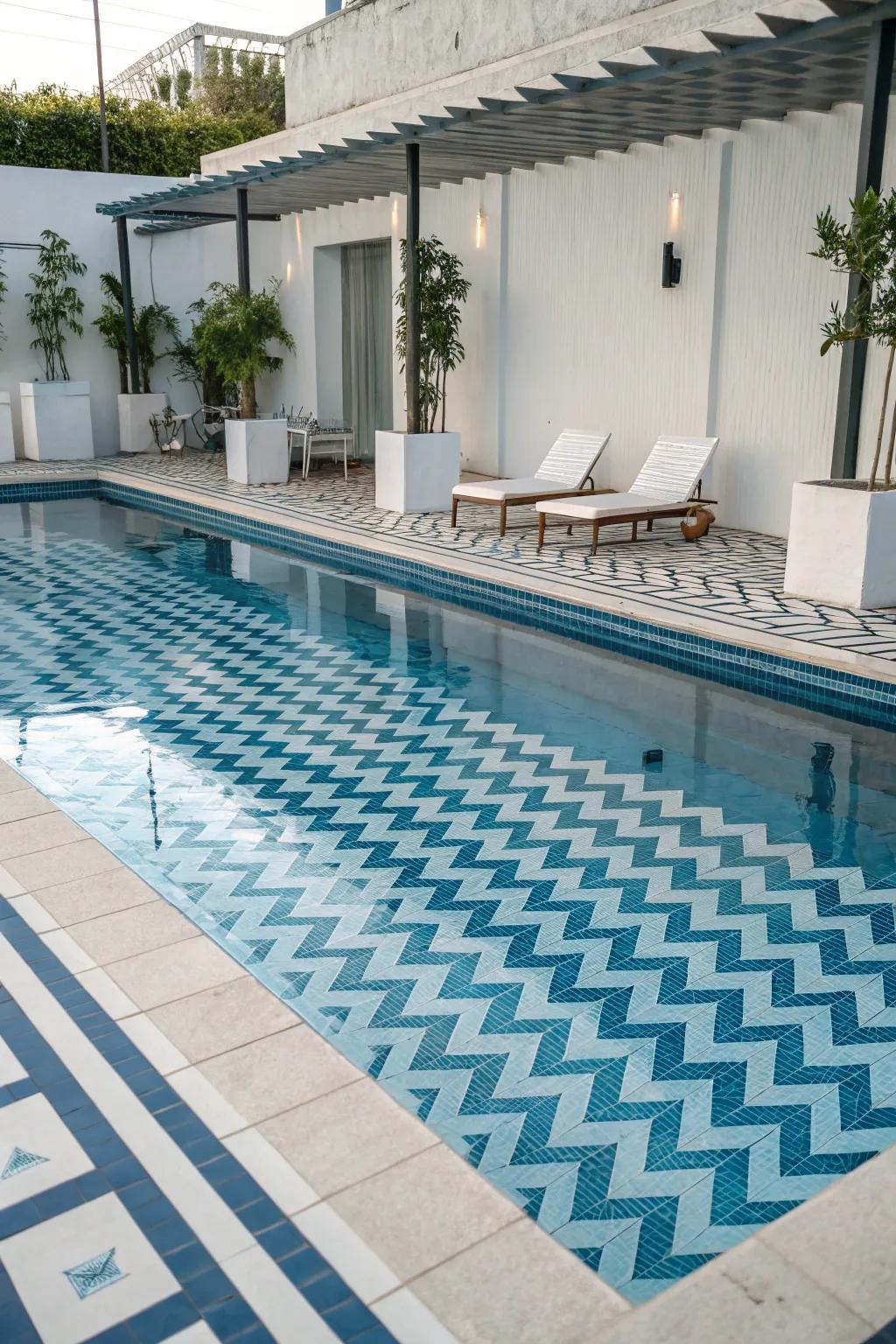 Chevron designs add a coastal touch to your pool.
