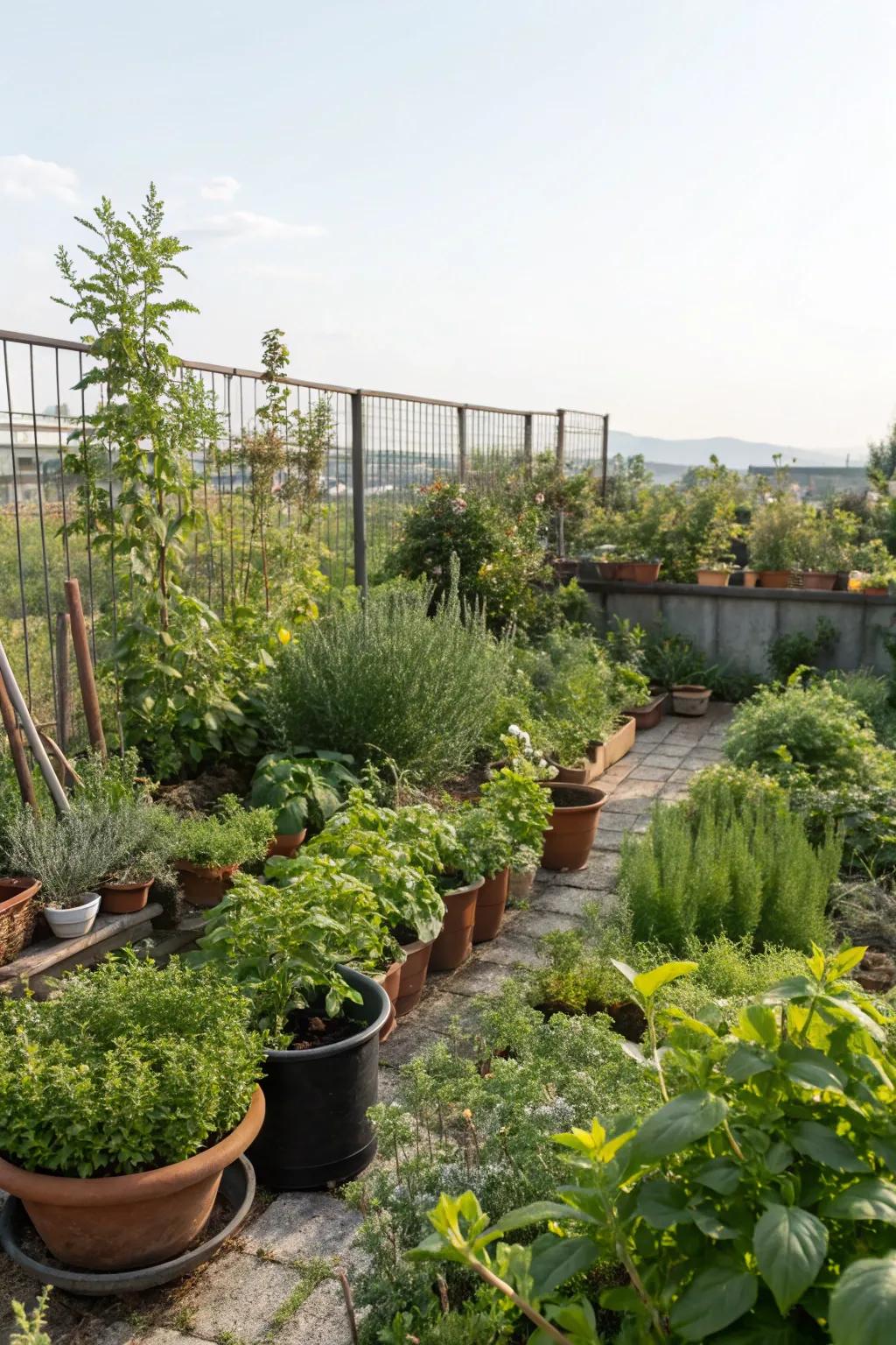 A variety of greenery adding life to a small garden space.