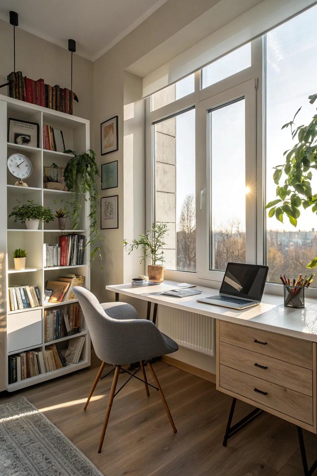 Study room filled with natural light, fostering an energetic work environment.
