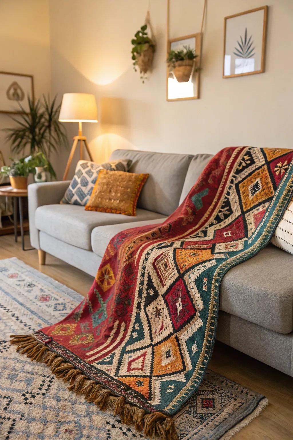 A Moroccan rug adding warmth and color to a modern living space.