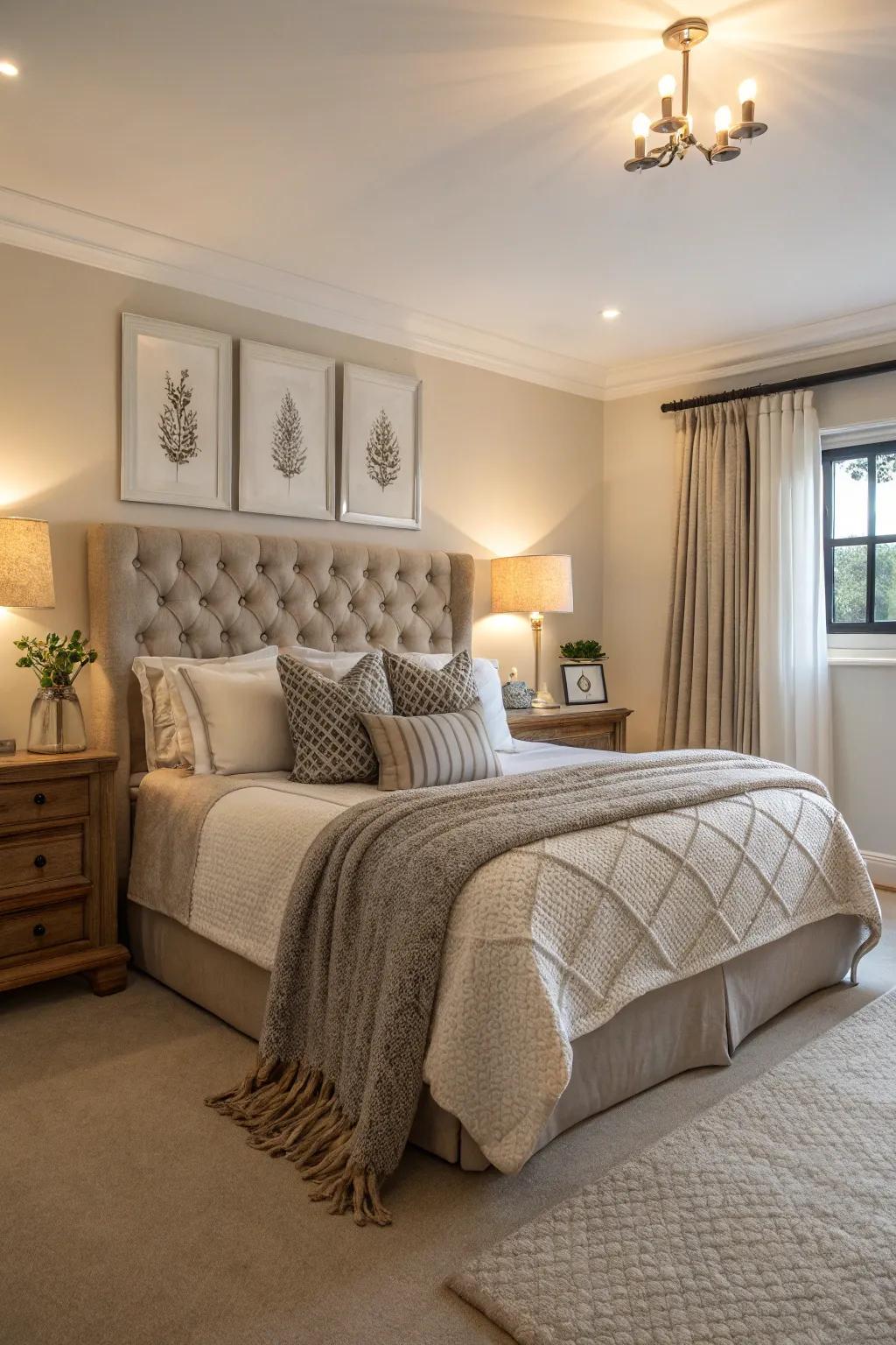 A peaceful bedroom designed for maximum comfort and relaxation.
