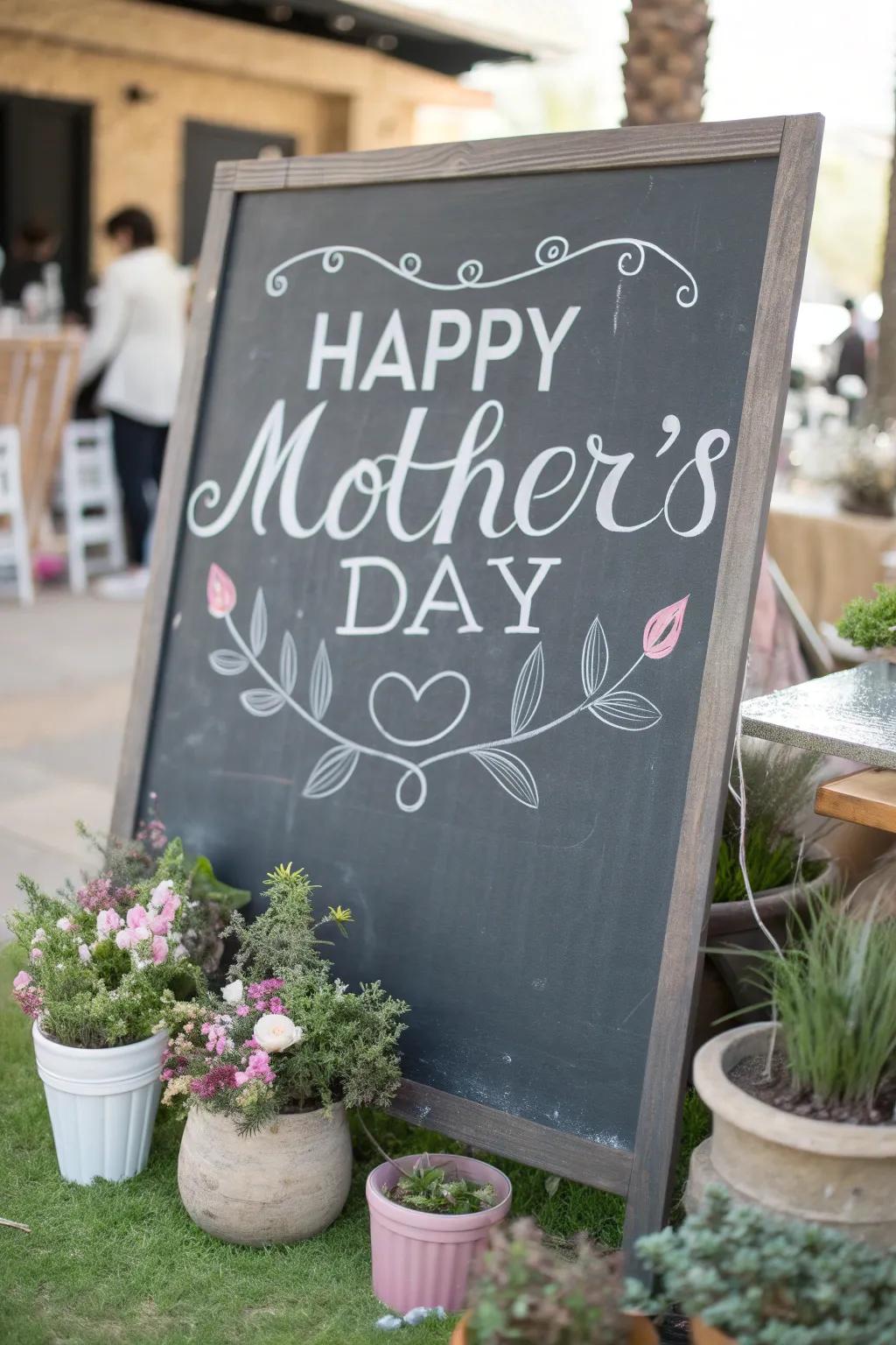 Personalize your Mother's Day with a charming chalkboard backdrop.
