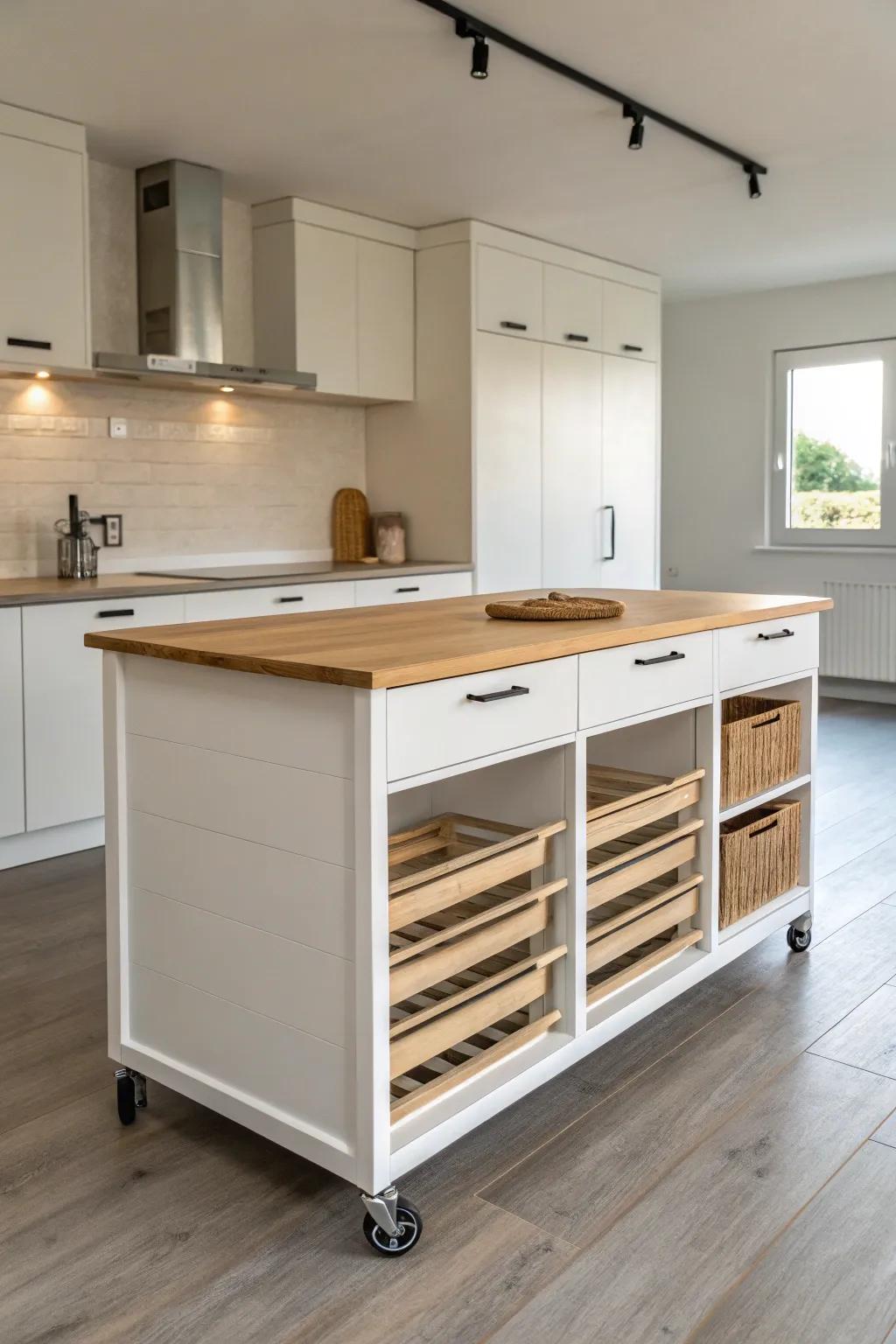 Moveable island with clever storage solutions