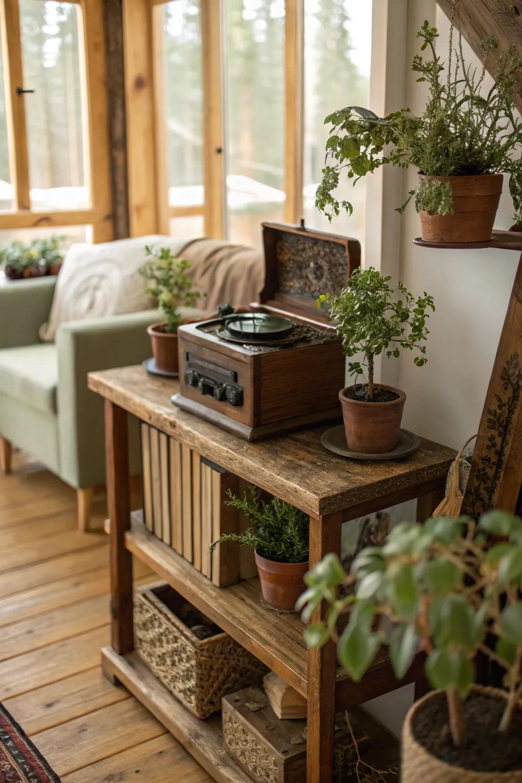 A forest-inspired melody chest nestled among nature-themed ornaments.