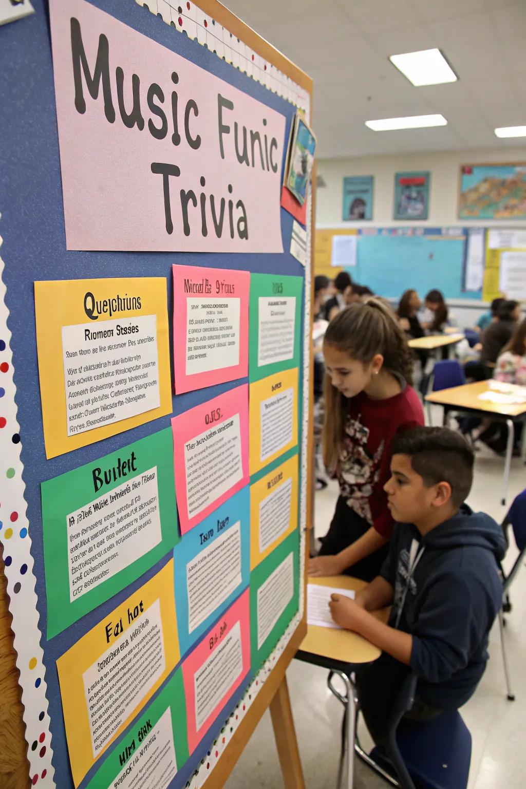 An interactive music trivia board designed to encourage active participation.