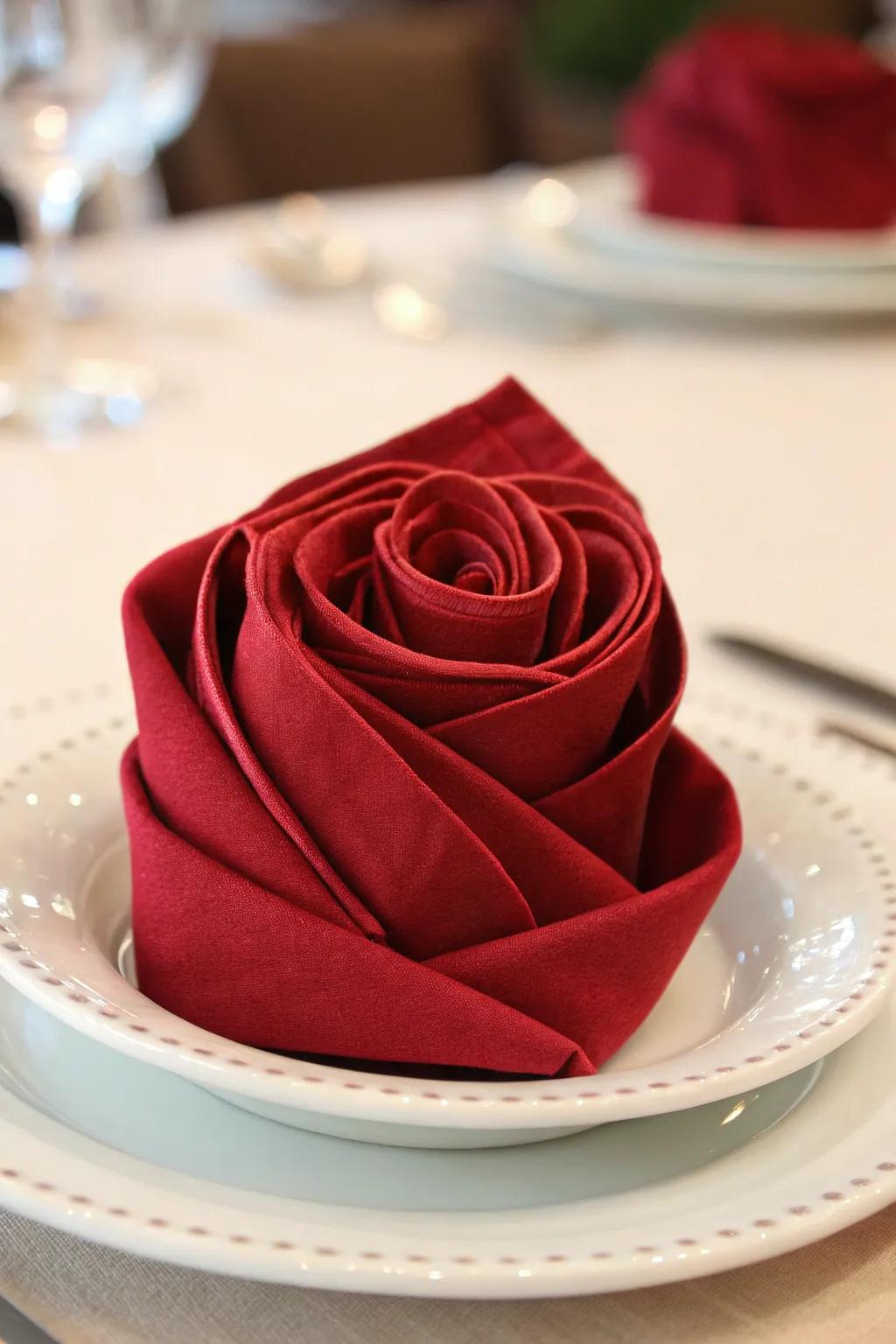 A delightful rose fold to mesmerize your guests.
