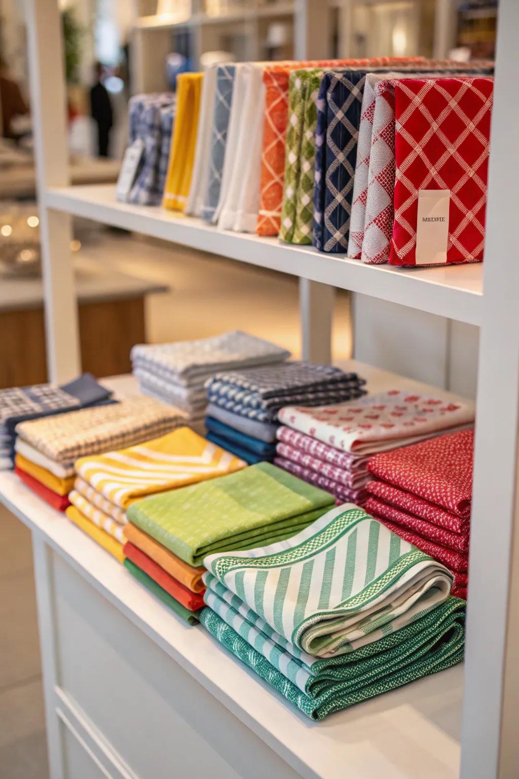 Displaying napkins on a shelf introduces a decorative element to any area.