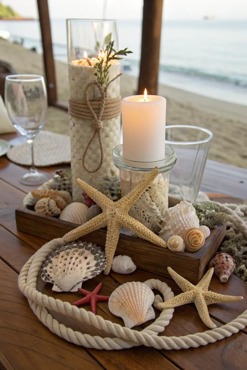 Transport the seashore to your table with shell centerpieces.