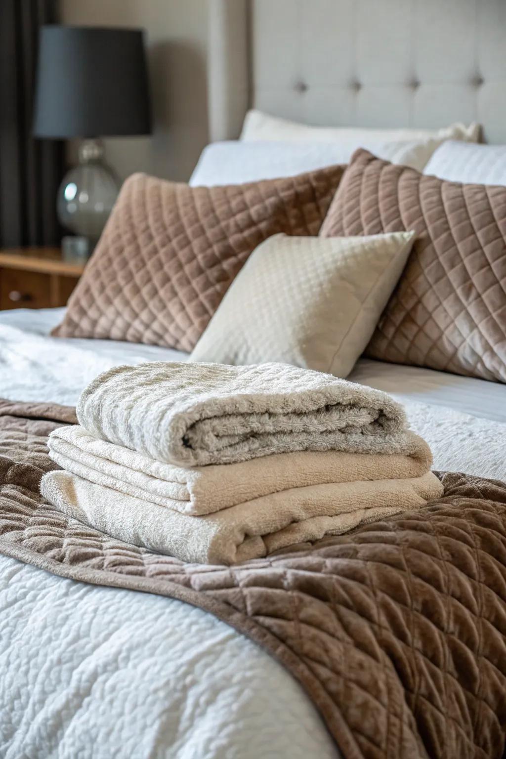 Layered linens create an inviting and warm atmosphere.