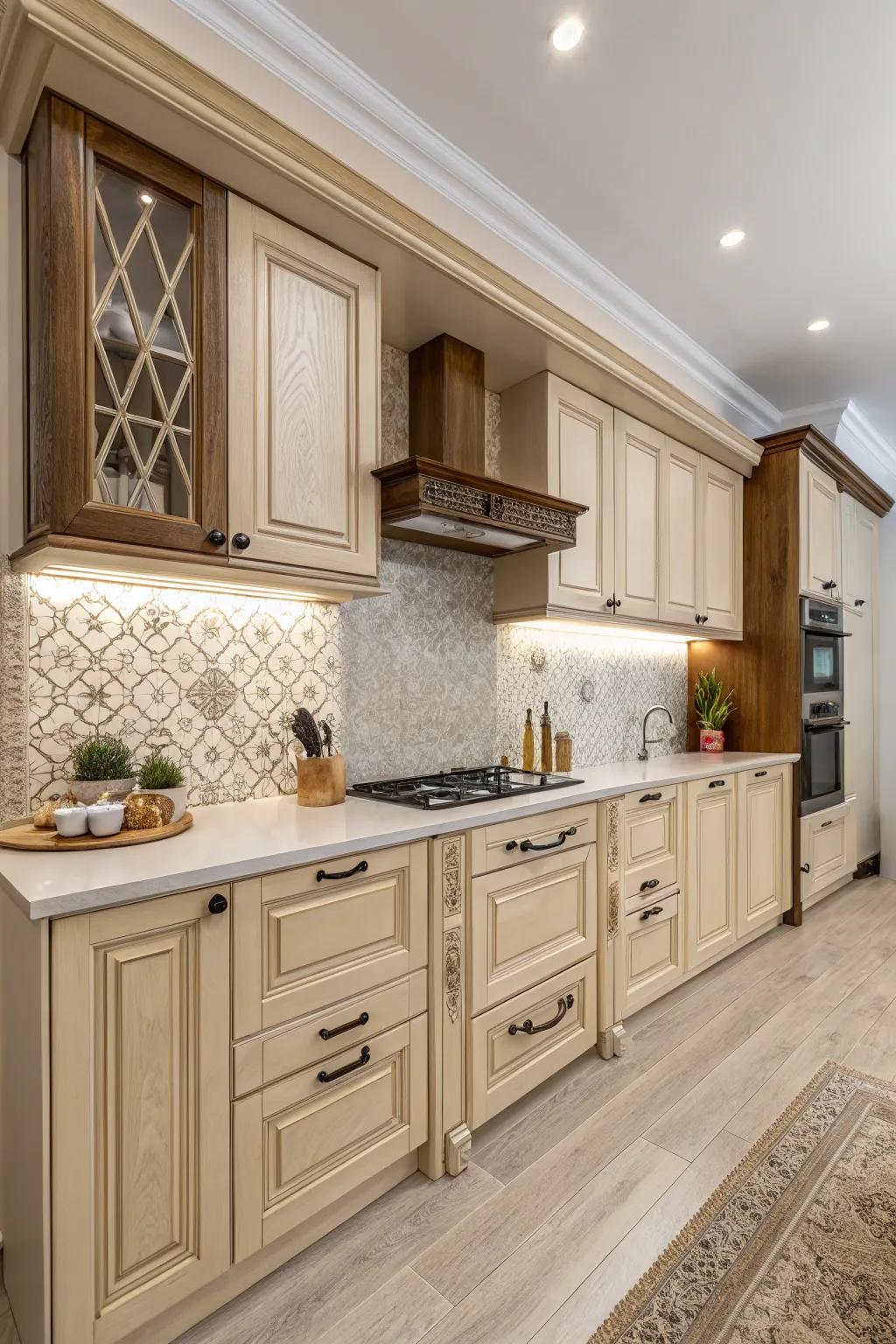 Understated sandstone hues impart comfort and warmth to your kitchen.