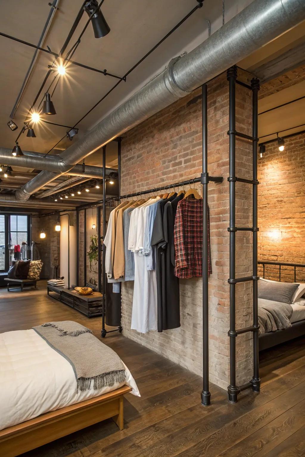 Overhead metalwork adds a sophisticated industrial touch.