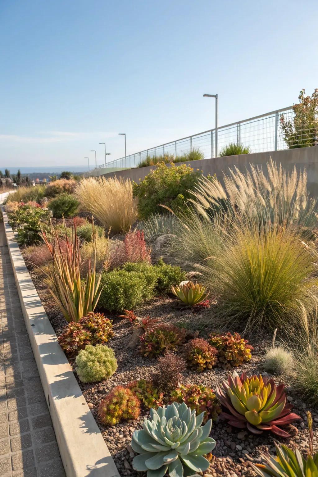 A lively collection of drought-resistant succulents and grasses.