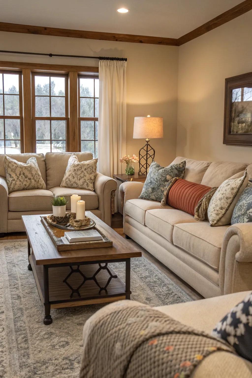 A seating arrangement designed with conversation in mind, prioritizing human interaction over screen engagement.