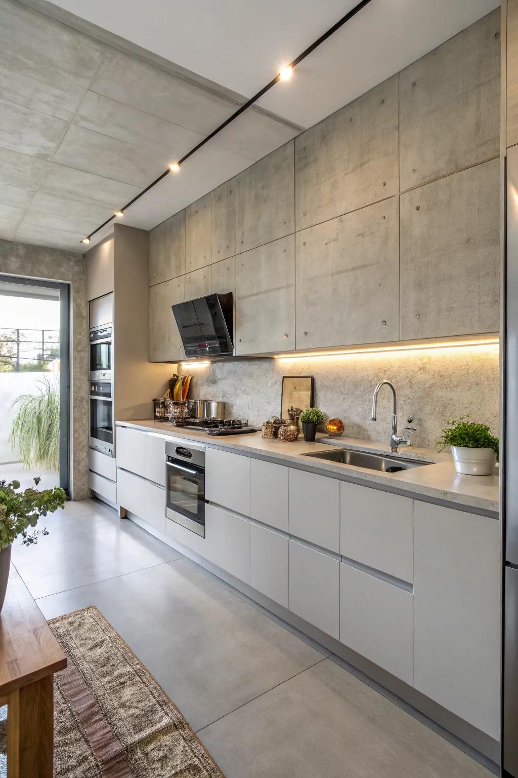 Concrete backsplashes offer a minimalist, industrial look with a sleek finish.