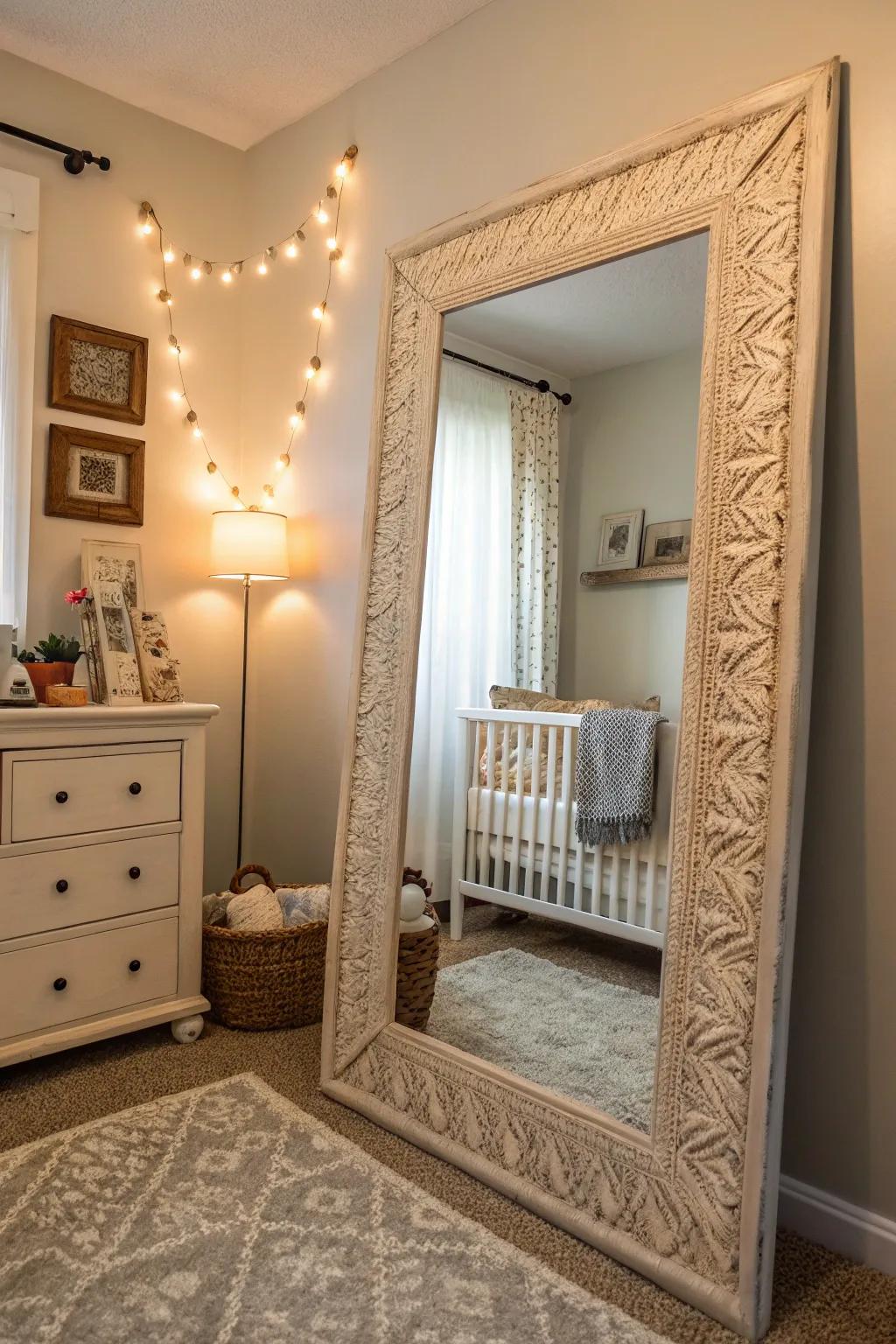 A rough-texture reflection with a special border is the main focus in this nursery.
